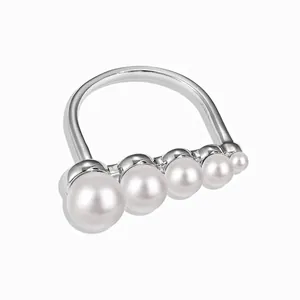 Elegant 925 Sterling Silver Artificial Pearl Ring For Women Five Shell Artificial Pearls Gradient Design Finger Ring Jewelry Wedding Party Gift