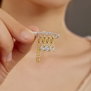 S925 sterling silver Mom brooch with custom Emma name pendant and zircon stones