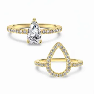925 Sterling Silver Pear Cut Zirconia Ring Exquisite Teardrop Hollow Design Adjustable Ring Platinum Gold Hand Jewelry For Women