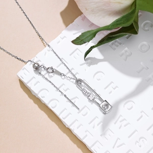 S925 sterling silver Mom safety pin necklace with heart zircon and adjustable chain
