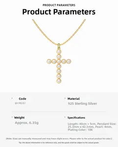 Detailed specs of s925 silver cross pendant necklace with 4mm white shell pearls