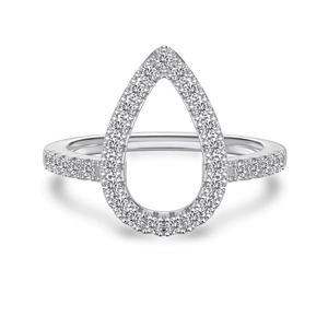 Exquisite S925 sterling silver hollow teardrop ring featuring pave-set brilliant zircons