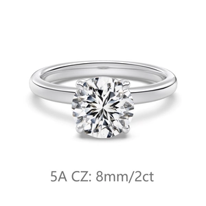Elegant S925 sterling silver engagement ring with 2ct 8mm 5A cubic zirconia solitaire