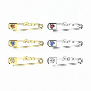 S925 Sterling Silver Mom Safety Pin Brooch With Heart Zirconia Personalized Mother's Day Luxury Jewelry Gift For Women