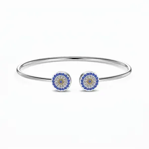 925 Sterling Silver Evil Eye Round Cuff Bangle For Women Zirconia Inlaid Adjustable Open Bracelet Light Luxury Jewelry