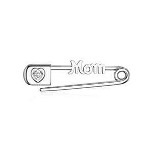 S925 Sterling Silver Mom Brooch Pin with Heart-Shaped Zircon and Polished Finish