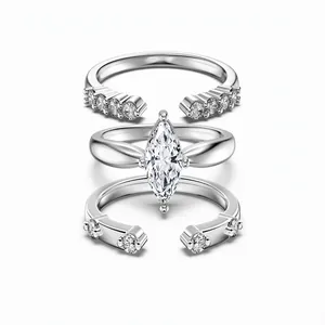 925 Sterling Silver Marquise Cut Zirconia Ring Set For Women French Style Stackable Geometric Finger Rings Elegant Jewelry