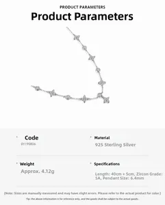 Detail view of S925 sterling silver four-leaf clover necklace with 5A zircon specs