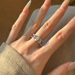 Classic S925 sterling silver marquise cut ring set with shimmering accent stones