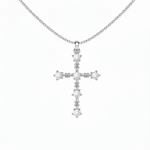 Collana Con Pendente A Croce In Argento Sterling 925 Con Künstliche Perle Di Conchiglia Bianche E Zirconi Per Donna Gioielli Eleganti