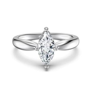 Classic S925 sterling silver marquise cut solitaire ring with elegant six-prong setting