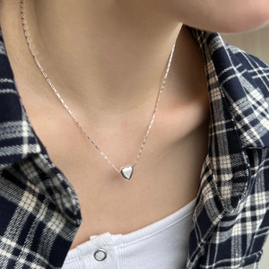S925 Sterling Silver Heart Pendant Necklace on model showing minimalist clavicle style