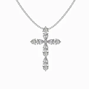 Collier Pendentif Croix en Argent Sterling 925 pour Femmes Exquise Incrustation de Zirconia Chaîne Plaqué Or Argent Bijoux Fins
