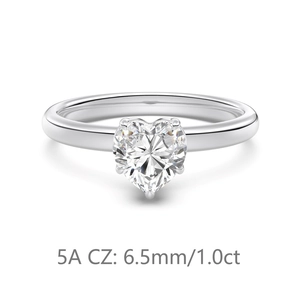 S925 sterling silver ring featuring a 1ct heart-shaped 5A cubic zirconia centerpiece