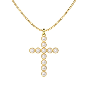Exquisite S925 sterling silver cross necklace with white pearls and gold finish