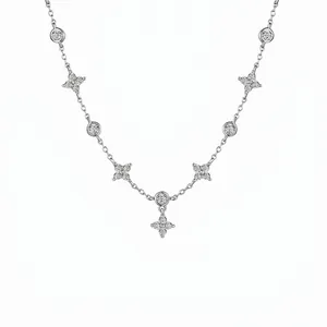 S925 Sterling Silver Clover Necklace Women Symmetrical Flower Design Zirconia Inlaid Electroplated Fashion Jewelry Gift