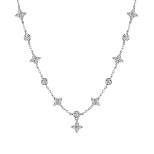 S925 sterling silver necklace featuring symmetric four-leaf clovers and zircon stones
