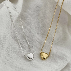 Minimalist S925 sterling silver heart pendant necklaces in gold and silver finishes
