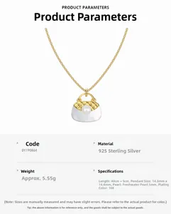 Détail du collier pendentif sac à main en argent s925 avec perle et nacre blanche
