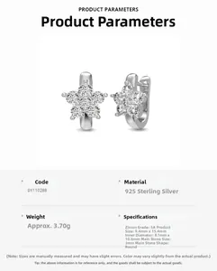 Detailed view of S925 sterling silver star earrings with cubic zirconia and size specs
