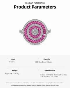 Details des S925 Silberrings mit rosa Steinen und 5A Zirkonia in kreisförmigem Design