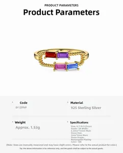 Vue détaillée de la bague en argent 925 avec zircons colorés et plaqué or 18 carats