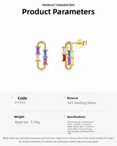 Boucles d'oreilles S925 argent avec texture torsadée et zircons multicolores