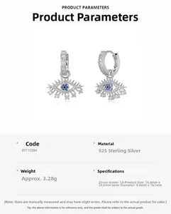 Detailed view of 925 sterling silver Evil Eye earrings with 5A cubic zirconia stones