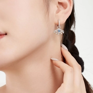Exquisite S925 sterling silver evil eye earrings with blue zircon and micro-pave crystals