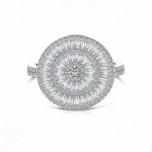 925 Sterlingsilber Schild Ring Für Damen Groß Rund Zirkonia Eingelegt Sonnenblume Verlobung Hochzeit Bankett Schmuck Ring