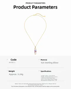 Détail du collier en argent S925 avec zircons colorés et plaquage en or 18 carats