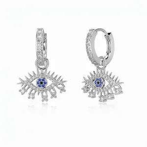 Luxurious S925 Sterling Silver Evil Eye Stud Earrings For Women With Zirconia Inlaid Electroplated Fashion Jewelry Gift