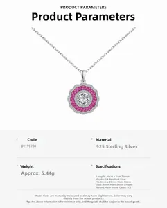 Dettagli della collana in argento S925 con pendente a fiore in zircone e dimensioni