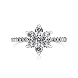 Elegant S925 sterling silver snowflake ring featuring beaded band and zircon crystals