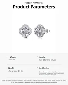 Detailed specs of S925 sterling silver four-leaf clover earrings with 5A zircon stones