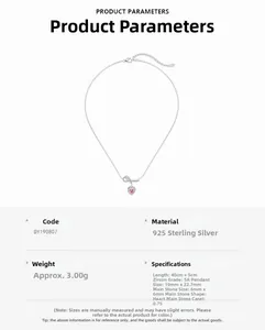Détail du collier en argent 925 avec pendentif nœud papillon et cœur rose zircon