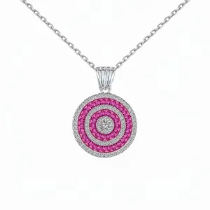 925 Sterling Silver Pendant Necklace For Women Round Concentric Circle Zirconia Inlaid Elegant Clavicle Chain Jewelry