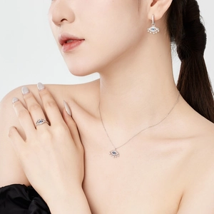 Parure Evil Eye en argent S925 avec collier, bague et boucles d'oreilles en zircon bleu