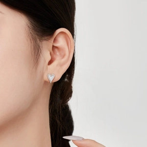 Boucles d'oreilles cœur en argent sterling S925 avec nacre et pavé de zircones