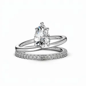S925 Sterling Silver Teardrop Stacking Ring Set For Women Pear Shaped Zirconia Engagement Wedding Band Fashion Jewelry