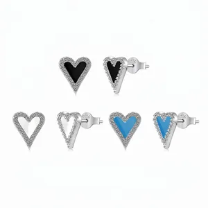 Boucles d'Oreilles Clous Cœur en Argent Sterling 925 pour Femme Avec Zirconium Turquoise Agate Nacre Bijoux Élégants