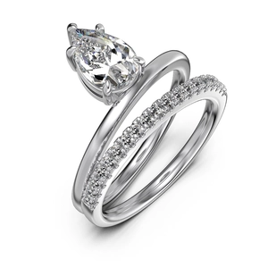 Pear cut S925 sterling silver ring set with moissanite and stacked wedding band