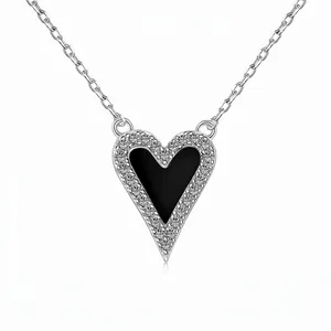 Collier Pendentif Cœur en Argent Sterling 925 Avec Agate Noire Turquoise Nacre Zircon Chaîne De Luxe Bijoux Pour Femmes