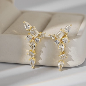 Boucles d'oreilles de luxe en argent S925 doré avec zircons géométriques étincelants