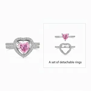 925 Sterling Silver Heart Zirconia Ring Set Stackable Detachable Pink White CZ Engagement Wedding Rings Jewelry For Women