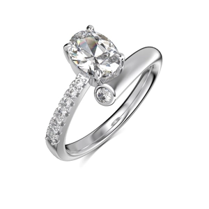 Elegant S925 sterling silver ring with oval zircon and asymmetric crisscross band
