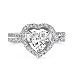 Elegant 925 sterling silver ring with a heart-shaped zircon and halo pave setting