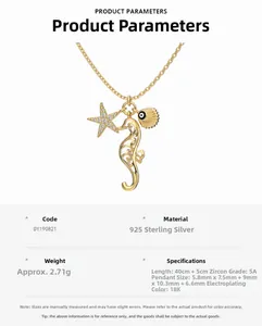Detailed specs of S925 silver ocean necklace with seahorse, starfish and shell charms