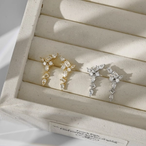 Boucles d'oreilles luxe en argent S925 avec zircons géométriques aux formes irrégulières