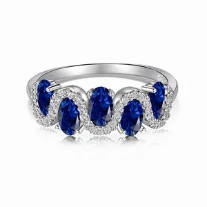 Elegant 925 Sterling Silver Wave Ring For Women Blue Green Oval Zirconia Inlaid Wedding Banquet Fashion Finger Ring Jewelry